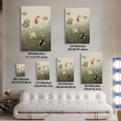 2D Flat 1pc 2D Wooden Frame Canvas Wall Painting, Flower Waves, Koi Fish Pond Wall Art, Japandi Zen Home Decoration, Suitable for Living Room, Kitchen, Bathroom Wall Decoration, Perfect Gift for Mom And Dad