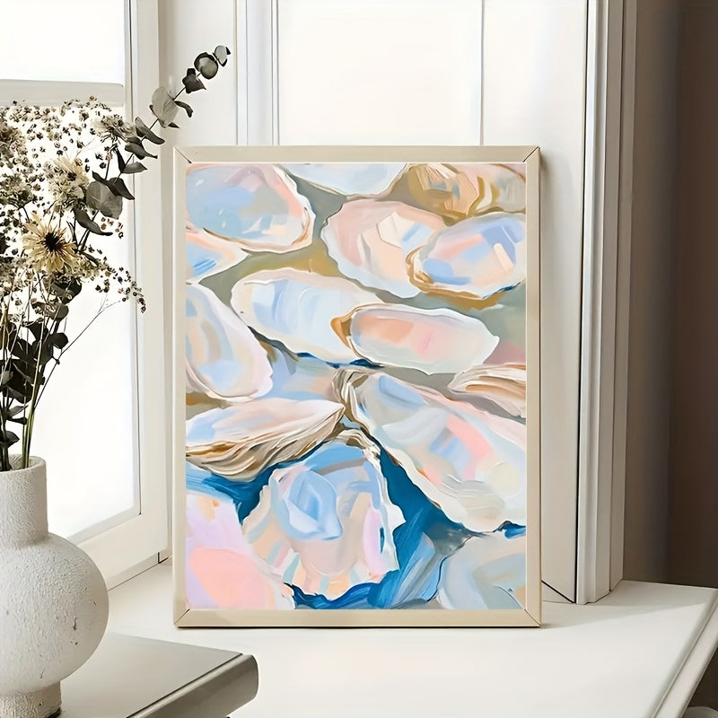 1pc Modern Oyster Shells Canvas Wall Art ¨C Mid-Century Abstract Decor with Blue, White, and Pink Textured Design for Living Room, Bedroom, Bathroom, or Office, Bedroom Artwork | Coastal Aesthetic | Vibrant Colors, Coastal Home Decor