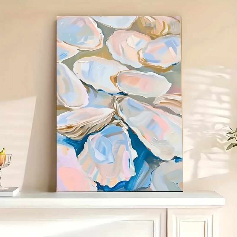 1pc Modern Oyster Shells Canvas Wall Art ¨C Mid-Century Abstract Decor with Blue, White, and Pink Textured Design for Living Room, Bedroom, Bathroom, or Office, Bedroom Artwork | Coastal Aesthetic | Vibrant Colors, Coastal Home Decor