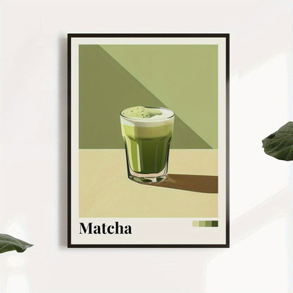 1pc Matcha Green Canvas Art Print with Wooden Frame ¨C Vibrant Coffee Shop Wall Decor, Ready to Hang, 2.25cm\u002F0.9inch Thick, Perfect for Bedroom, Living Room, or Gift for Holidays & Birthdays, Best for Christmas