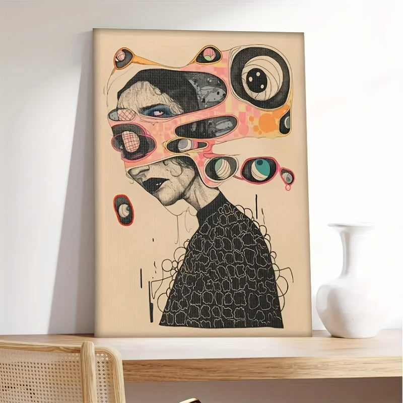 1pc Surreal Abstract Canvas Wall Art - Mid-Century Modern Wrapped Canvas Frame, Vibrant Abstract Design for Indoor\u002FOutdoor Use in Living Room, Bedroom, Office, Bathroom Decor, Large Canvas Wall Art