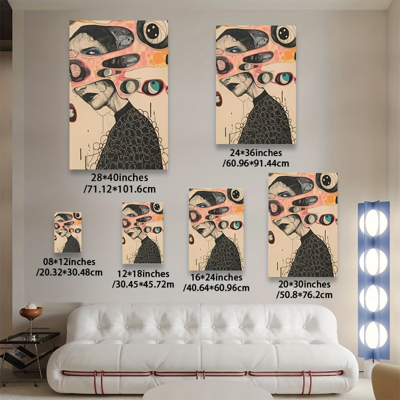 1pc Surreal Abstract Canvas Wall Art - Mid-Century Modern Wrapped Canvas Frame, Vibrant Abstract Design for Indoor\u002FOutdoor Use in Living Room, Bedroom, Office, Bathroom Decor, Large Canvas Wall Art